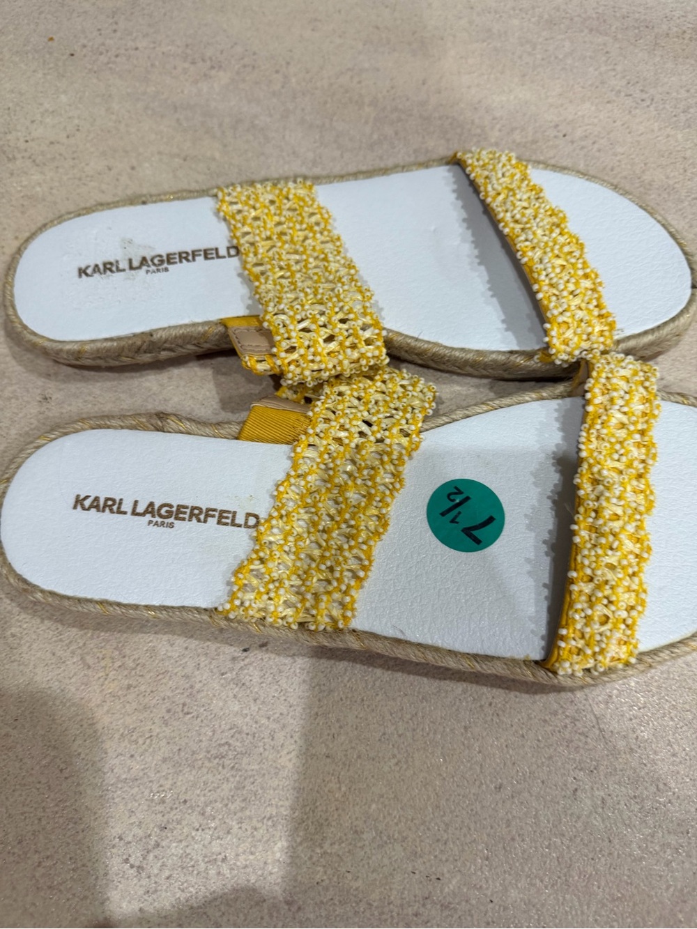 Karl Lagerfeld Yellow Beaded Double-Strap Slide Sandals